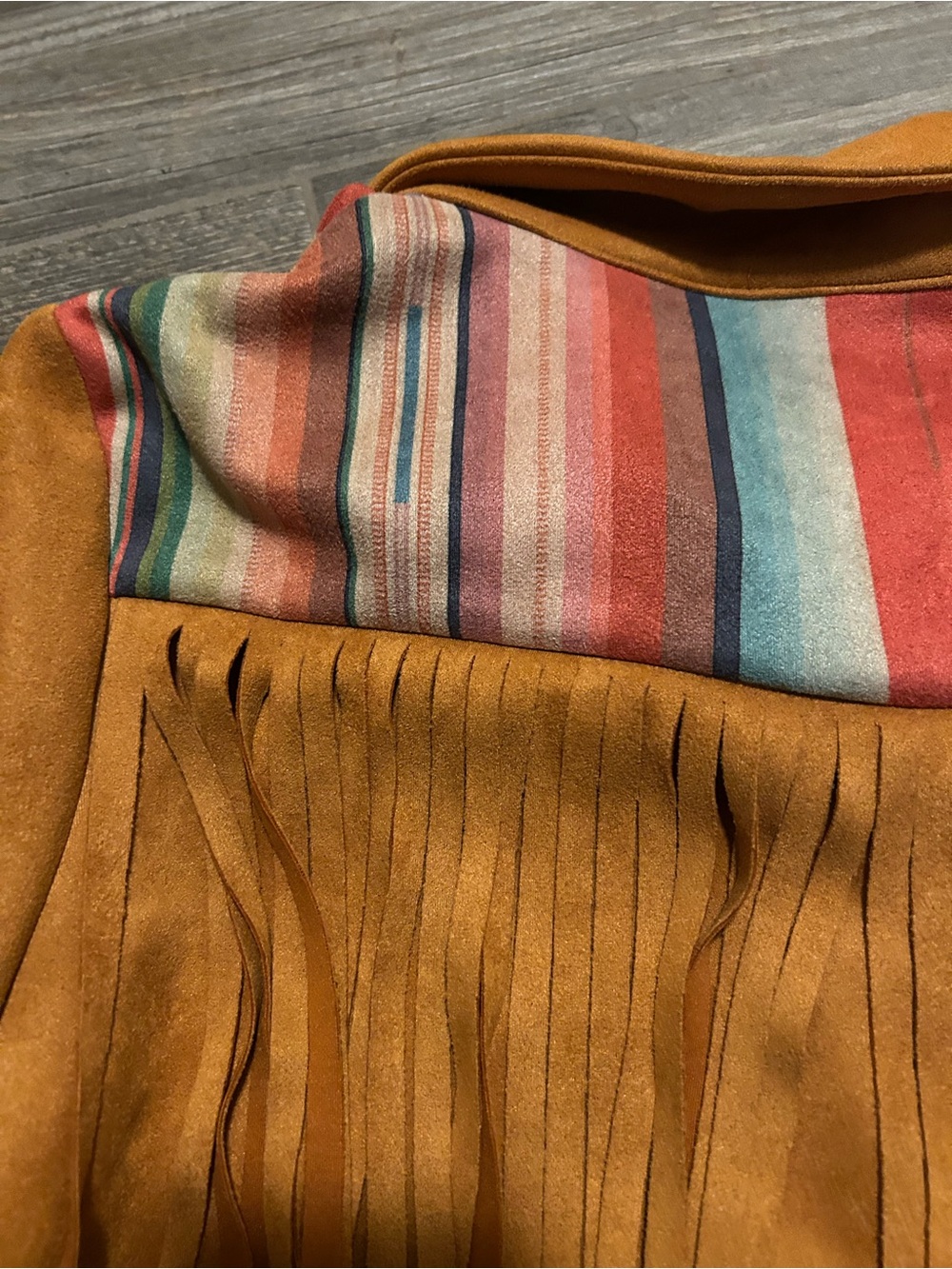 Fringed Suede (Like) Western Jacket in Tan with Multicolor Yoke Fashion Express - Picture 4 of 14